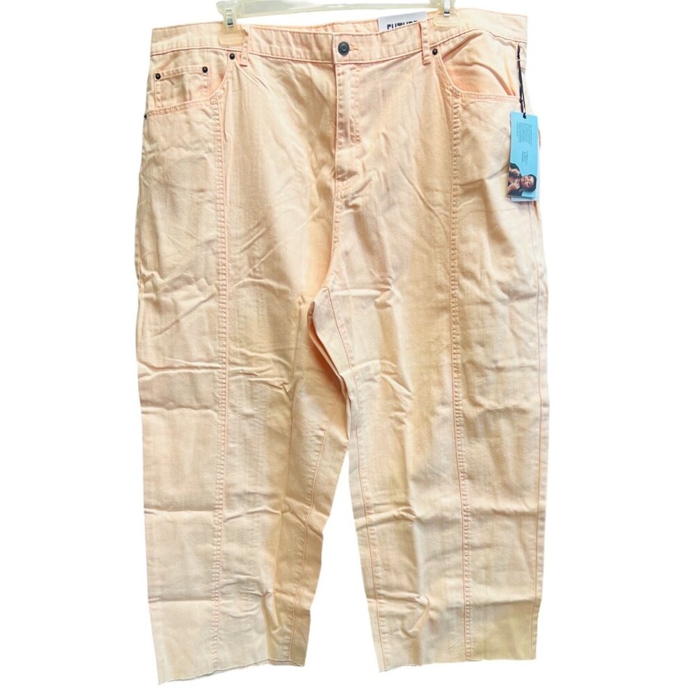 New Future Collective Womens Peach Denim Jeans Sz 22 Raw Hem Straight Leg Pocket